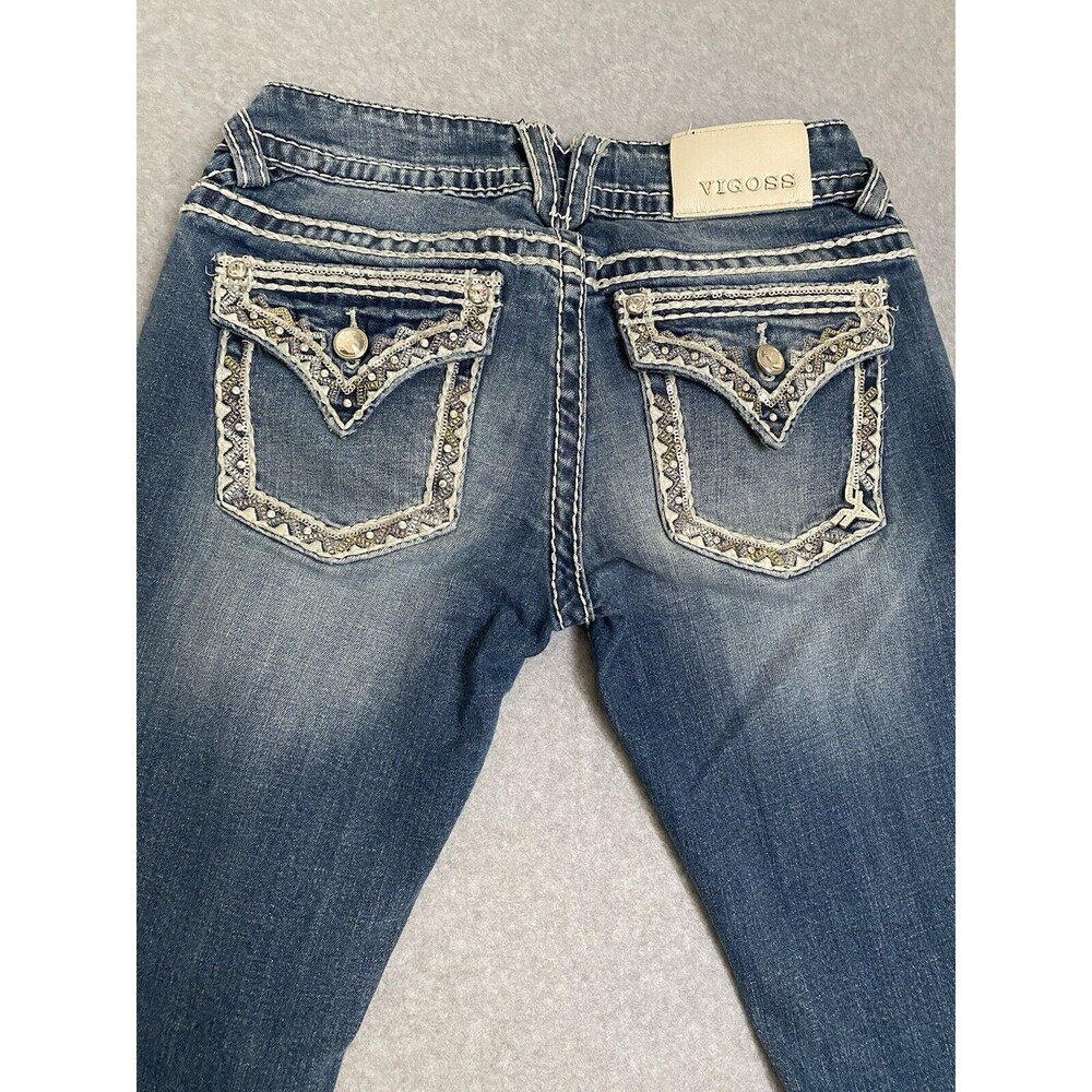 Vigoss Jeans Capri Bling Women's 27 Denim Blue New York Capri Y2K Pants Gems - Picture 3 of 16